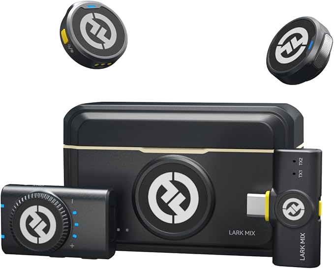 Hollyland Lark M2 Wireless Microphone for iPhone/Camera/Android/PC, 48kHz/24-bit High Fidelity Audio, 300m Range, Noise Cancelling, 40h Use, YouTube, Vlog, Streaming (Black, with Camera RX + USB-C RX)