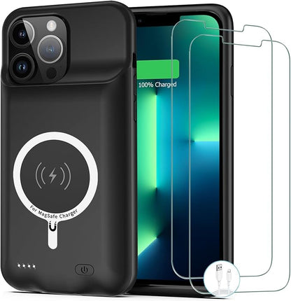 Battery Case for iPhone 13 Pro Max, [12000mAh] Enhanced Portable Protective Qi Wireless Charger Case Battery Pack with CarPlay Wireless Charging Case Compatible for iPhone 13 Pro Max (6.7 inch)-Black