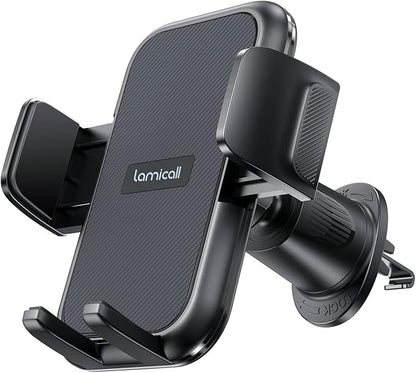 Lamicall 2026 Wider Clamp & Metal Hook Car Phone Holder Vent [Thick Cases Friendly] Phone Holders for Your Car Mount Automobile Hands Free Cradle Air Vent for iPhone 17 16 15 Pro Max Dark Grey