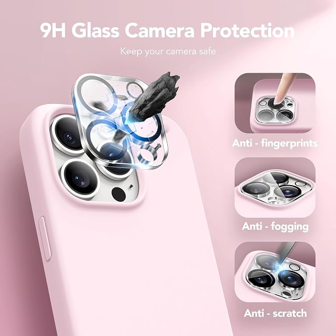 GONEZ Magnetic for iPhone 15 Pro Case, Compatible with MagSafe, [Screen Protector + Camera Lens Protector], Silicone Shockproof Anti-Scratch Protective Phone Case 6.1 inch, Chalk Pink