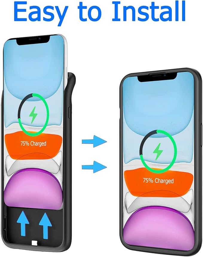 Battery Case for iPhone 11, Upgraded 10000mAh High-Capacity Protective Rechargeable Extended Battery Charger Cover Compatible with iPhone 11 (6.1 inch) Wireless Charging Case Support Carplay - Black
