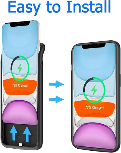 Battery Case for iPhone 11, Upgraded 10000mAh High-Capacity Protective Rechargeable Extended Battery Charger Cover Compatible with iPhone 11 (6.1 inch) Wireless Charging Case Support Carplay - Black