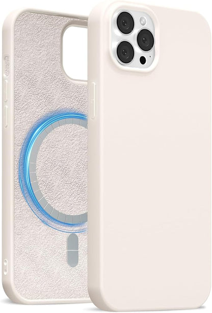 for iPhone 12 Pro Max Case Silicone Compatible with Magsafe Case, Ultra Slim Thin Magnetic Phone Cases Mag Safe, Cute Soft Rubber Gel Matte Wireless Charging Cover for Women, Beige Stone Cream
