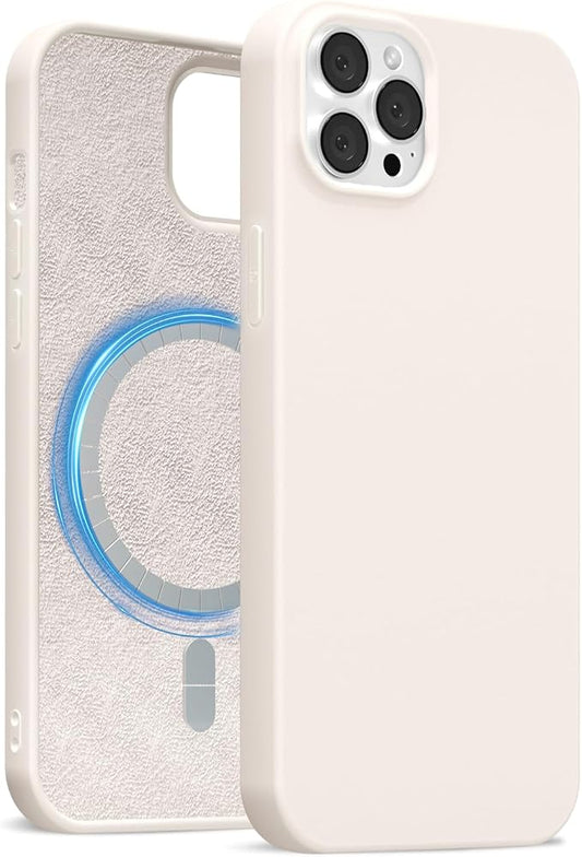 for iPhone 12 Pro Max Case Silicone Compatible with Magsafe Case, Ultra Slim Thin Magnetic Phone Cases Mag Safe, Cute Soft Rubber Gel Matte Wireless Charging Cover for Women, Beige Stone Cream