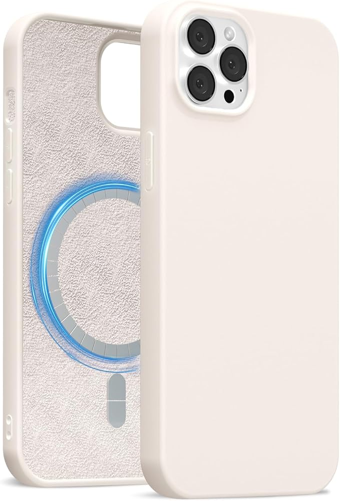 for iPhone 12/12 Pro Case Silicone Compatible with Magsafe Case, Ultra Slim Thin Magnetic Phone Cases Mag Safe, Cute Soft Rubber Gel Matte Wireless Charging Cover for Women, Beige Stone Cream