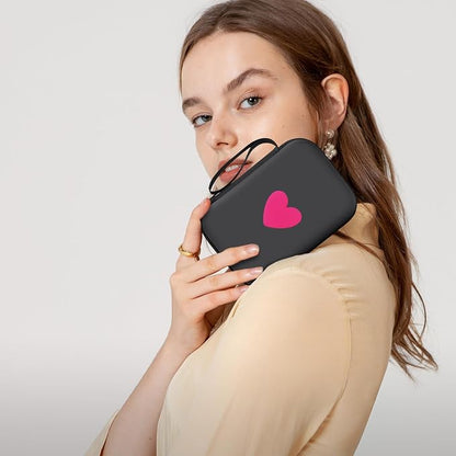 CameCosy DIY Phone Charger Case Storage Sets Cable Protector USB-C Earphone Wire Saver with Hot Pink Love Travel Storage Bag, Cute Cable Charger Protector Cord Organizer for iPhone (Black Love Heart)