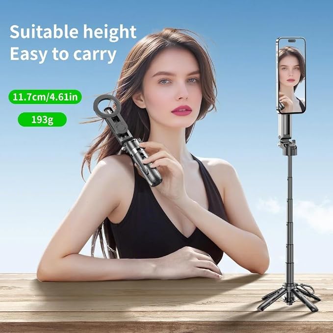 Mini Selfie Stick for iPhone, 4-in-1 Multifunctional 360° Rotation Magnetic Selfie Stick with Remote Control, Small Pocket Tripod Handle Grip Extendable Stand for iPhone Android Phones Recording
