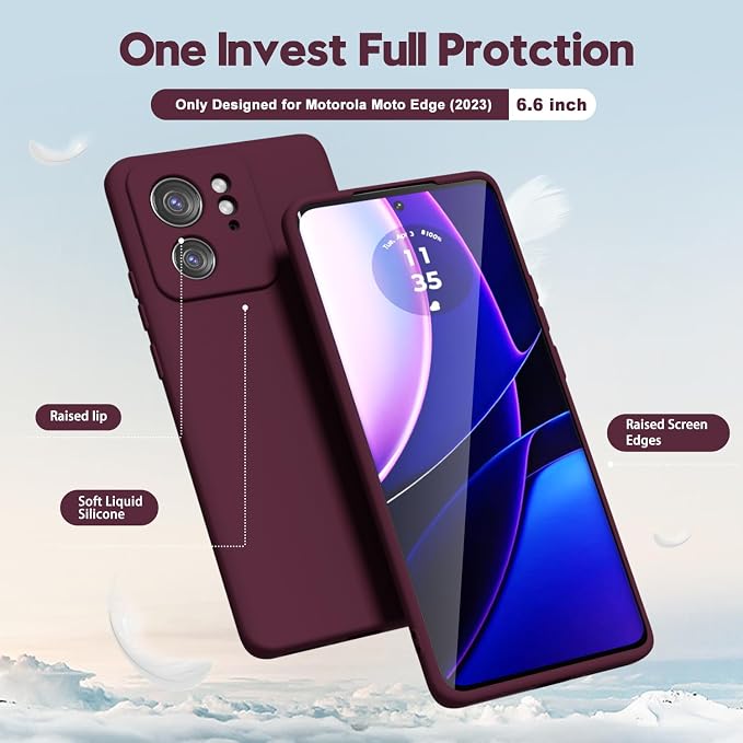 oakxco for Motorola Moto Edge 2023 Phone Case Liquid Silicone, Thin Slim Soft Rubber Gel TPU Plain Protective Simple Cover for Women Girl Cute, Matte Solid Color Aesthetic, Burgundy Wine