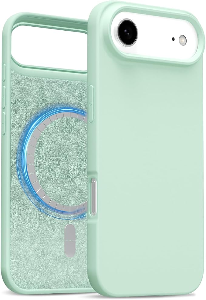 for iPhone 17 Air Case Silicone Compatible with Magsafe Case, Ultra Slim Thin Magnetic Phone Cases Mag Safe, Cute Soft Rubber Gel TPU Matte Plain Wireless Charging Cover for Women, Mint Green