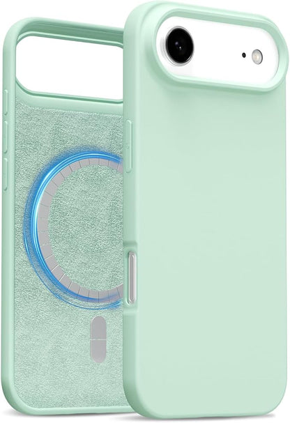 for iPhone 17 Air Case Silicone Compatible with Magsafe Case, Ultra Slim Thin Magnetic Phone Cases Mag Safe, Cute Soft Rubber Gel TPU Matte Plain Wireless Charging Cover for Women, Mint Green