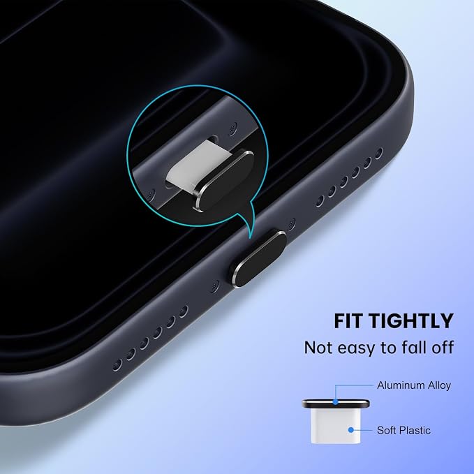 USB C Dust Plug for iPhone 17 Pro Max/ 17 Pro, 5PCS iPhone Speaker Protector & Type C Charging Port Cover Cap for iPhone 17 Pro Max, Earpiece Speaker Mesh Adhesive Stickers with Tweezer, Deep Blue