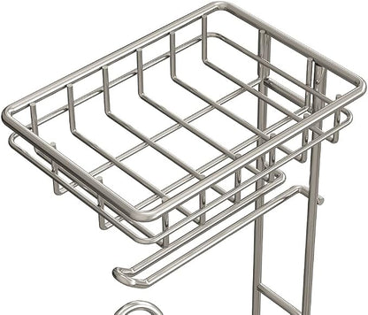 Mega Roll Toilet Paper Holder Stainless Steel Bathroom Tissue Holder Stand TP Dispenser with Phone/Wipe Shelf & Magazine Rack Free Standing-Chrome