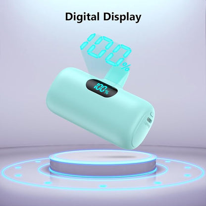 Mini Portable Charger for iPhone,5000mAh PD Fast Charging Battery Pack,LCD Display Cute Power Bank Portable Phone Charger for iPhone 14/14 Pro Max/13/13 Pro/12 Pro/11/XS/XR/X/8/7/6 (Green)