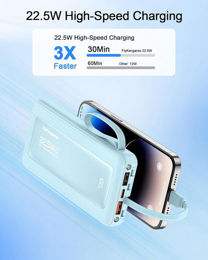 Portable Charger 10000mAh 22.5W Power Bank | Built in 4 Cables, Slim, Fast Charging, USB C LED Display, 6 Outputs & 2 Inputs, Flashlight