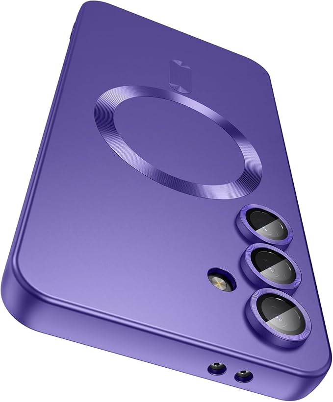 Magnetic for Samsung Galaxy S25 FE Case [Compatible with MagSafe][Built-in Camera Lens Protector] Slim Soft Silicone Bumper Shockproof Metallic Luster Phone Case, Purple