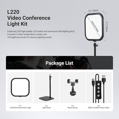 NEEWER Basics 2 Pack 10.8" Video Conference Lighting with Desk Stands/Phone Holders, 15W Bi Color Edge Lit Full Screen Light CRI95+ for Computer Laptop Webcam Zoom Calls Streaming Recording, L220