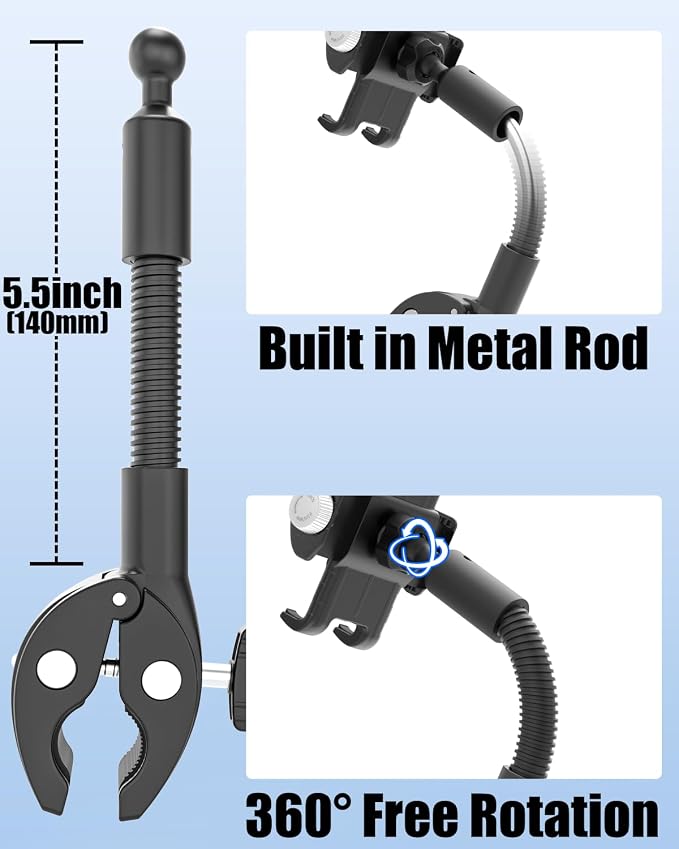 Charchendo Gooseneck Exercise Bike & Spin Bike Phone Holder [Anti-Drop Design], Secure Non-Slip Handlebar Mount Clamp, Fit 17 16 15 14 13 12 Pro Plus Max Mini and 4-7" Phones with Thick Cases