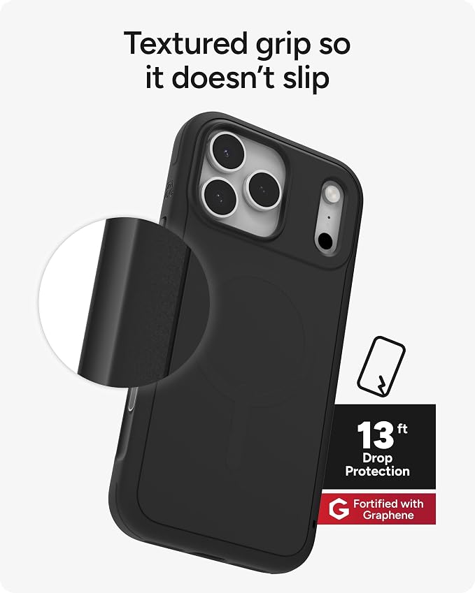 ZAGG Sedona Snap Case for iPhone 17 Pro Max - Flood Black, Drop Protection (13ft/4m), Graphene-Reinforced Multi-Layer Protection, MagSafe Phone Case with Impact-Absorbing Bumpers, Slim & Lightweight