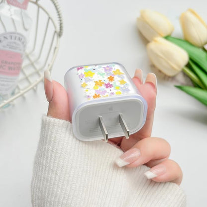Lovmooful Compatible for iPhone 18W/20W USB-C Charger Cover Clear Lovely Flower Floral Design Soft Charger Protector Cute Cable Case Saver Protector for Girls Women-Color Flower
