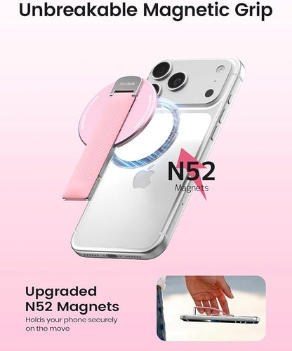 2026 Klearlook for MagSafe Phone Grip with Silicone Finger Strap, Removable Magnetic Phone Ring Holder with Adjustable Kickstand, Finger Phone Ring Grip for iPhone 17/16/15/14/13/12 Series, White