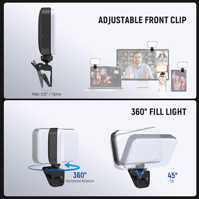 NEEWER Entry Level Version LED Selfie Light, 54 LEDs Plastic Clip on Phone Fill Lighting for iPhone, CRI88 650mAh, Portable for Computer Laptop Webcam Zoom Video Conference Makeup Recording, N8