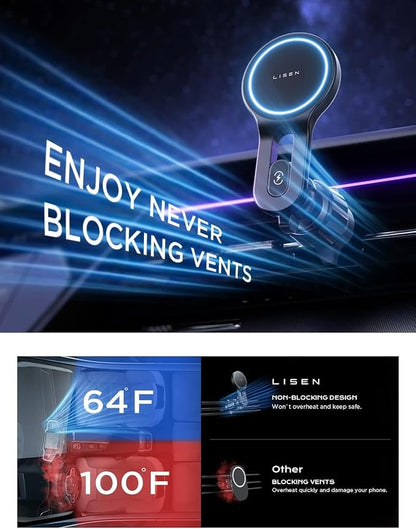LISEN for iPhone 17 MagSafe Car Mount Charger, [Safer & Faster] Vent Magnetic Wireless Car Charger, Car Vent Phone Mount Charger Fits iPhone 17 Pro Max Air 15 14 13, Samsung with MagSafe Case,Black
