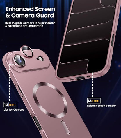 Magnetic for iPhone Air Case, Compatible with MagSafe, Built-in Camera Lens Protector, Slim Thin Soft Silicone Bumper Shockproof Metallic Luster Phone Case for iPhone 17 Air (Rose Gold)