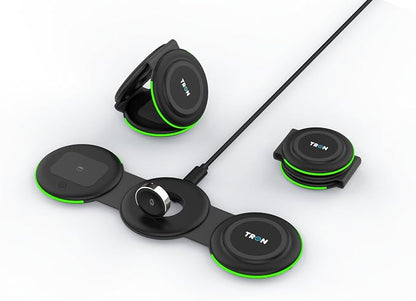 Tron 3 in 1 Foldable Magnetic Wireless Charger - Travel Charging Pad Dock for Apple Watch iPhone 16 15 14 13 12 Pro Max Plus & Airpod