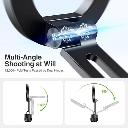 elitehood Magnetic Phone Tripod Mount for Magsafe, Aluminum iPhone Tripod Mount Adapter with 1/4” Screw, Cold Shoe Phone Holder for Camera, Compatible with iPhone 16/15/14/13 Series