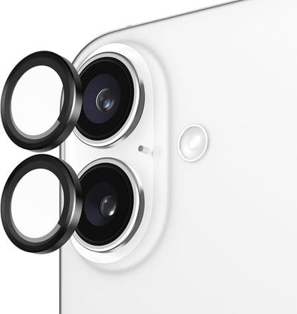 Pelican Camera Lens Protector with Aluminum Rings for iPhone 16 / iPhone 16 Plus - 9H Tempered Glass - Durable Anti-Scratch, Anti-Shatter, HD View w/Night Shoot, Case Friendly, Easy Install - Black