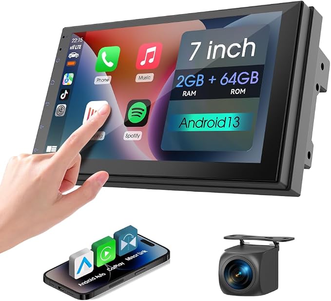 7" Car Stereo Double Din Wireless Apple Carplay Radio Screen for Car Audio Receivers, Bluetooth 5.0 Car Play Android Auto Touchscreen, Channel RCA, Backup Camera, SWC, FM/AM|Car Audio Receivers