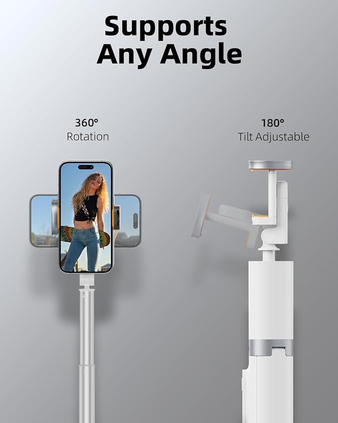 TODI 63" Phone Tripod, Extendable Selfie Stick with Wireless Remote and Phone Holder, Portable All-in-1 Cell Phone Tripod Stand for Video Recording, Compatible with iPhone/Android (White) (Pack of 2)