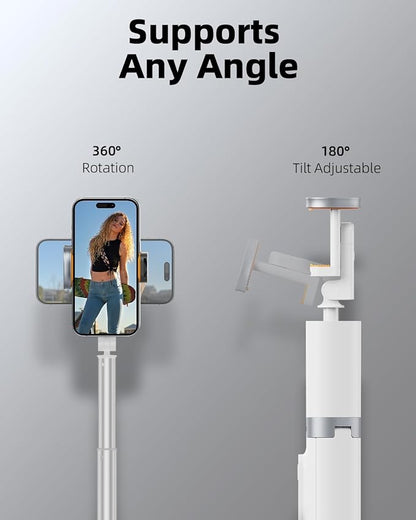 TODI 63" Phone Tripod, Extendable Selfie Stick with Wireless Remote and Phone Holder, Portable All-in-1 Cell Phone Tripod Stand for Video Recording, Compatible with iPhone/Android (White) (Pack of 2)