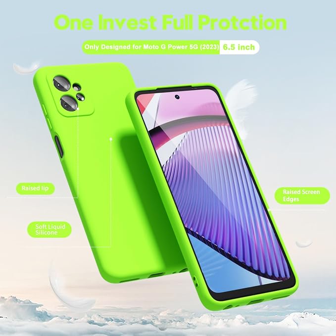 oakxco for Motorola Moto G Power 5G 2023 Phone Case Liquid Silicone, Neon Bright Solid Color, Thin Slim Soft Rubber Gel Matte TPU Plain Simple Cover for Women, Lime Neon Green