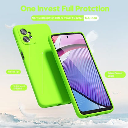 oakxco for Motorola Moto G Power 5G 2023 Phone Case Liquid Silicone, Neon Bright Solid Color, Thin Slim Soft Rubber Gel Matte TPU Plain Simple Cover for Women, Lime Neon Green