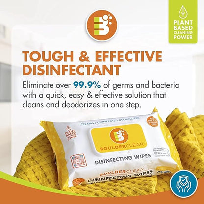 Boulder Clean Disinfecting Wipes, Sugared Lemon Scent, Disinfecting Surface Wipes, Cleans & Deodorizes, No Harsh Chemicals, Moisture-Lock Lid, Biodegradable, 72 Count (Pack of 12)