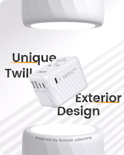 LENCENT Universal Travel Power Adapter, International AC Plug Adaptor | with 3 USB C 2 USB A Ports Wall Charger Worldwide Travel Essentials for US to EU UK Ireland Australia (Type C/G/A/I) White