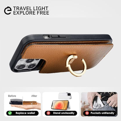 CUSTYPE for iPhone 14 Pro Max case Wallet with Card Holder, 180° Rotation Ring Holder Stand Card Slots Case,PU Leather Double Snap Cover with Wallet for iPhone 14 pro max 6.7 "-Brown