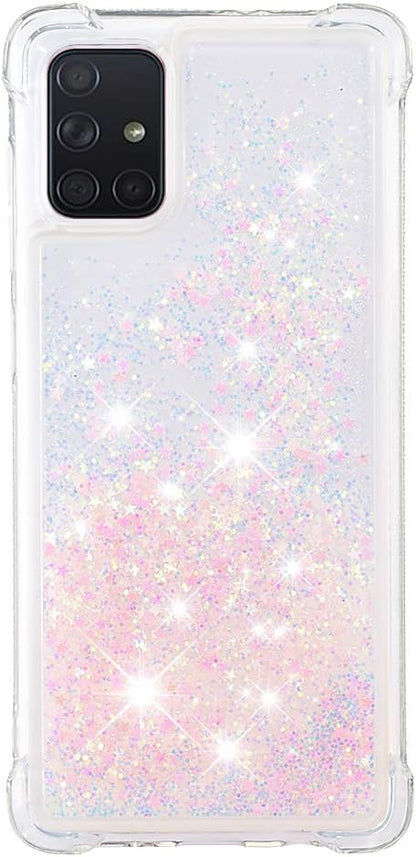Transparent Liquid Case für Galaxy A71 Silver, Gel Silicone Phone Case Glitter Floating Liquid Cover Ultra Slim Bumper Case Sparkly Back Case Resistant Hard Compatible with Samsung Galaxy A71