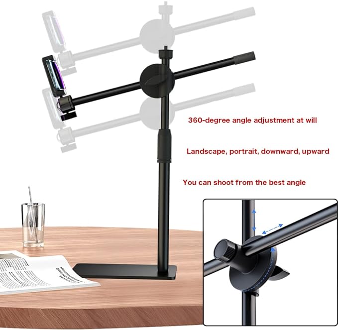 Overhead Phone and Camera Mount Stand for YouTube Live Video Cooking Makeup and Crafts - Compatible with iPhone Logitech Webcam