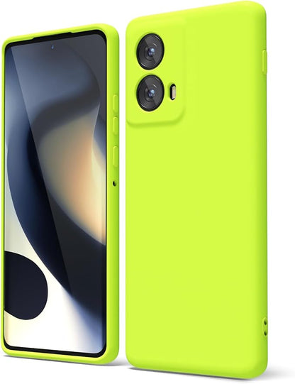Oakxco for Motorola Moto Edge 2024 Phone Case Liquid Silicone, Neon Bright Solid Color, Thin Slim Soft Rubber Gel Matte TPU Plain Simple Protective Cover for Women Girl Cute Aesthetic, Neon Green Lime