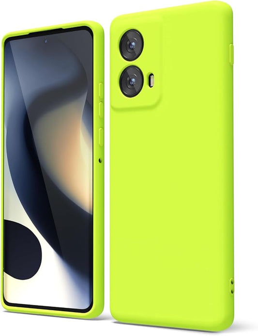 Oakxco for Motorola Moto Edge 2024 Phone Case Liquid Silicone, Neon Bright Solid Color, Thin Slim Soft Rubber Gel Matte TPU Plain Simple Protective Cover for Women Girl Cute Aesthetic, Neon Green Lime