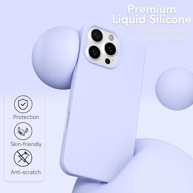 for iPhone 16 Pro Max Case Silicone Compatible with Magsafe Case, Ultra Slim Thin Magnetic Phone Cases Mag Safe, Cute Soft Rubber Gel Matte Wireless Charging Cover for Women, Purple Lavender