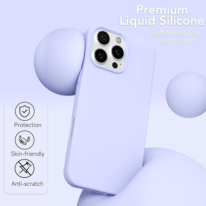 for iPhone 16 Pro Max Case Silicone Compatible with Magsafe Case, Ultra Slim Thin Magnetic Phone Cases Mag Safe, Cute Soft Rubber Gel Matte Wireless Charging Cover for Women, Purple Lavender