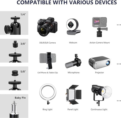 【All Metal】RAUBAY Desktop Magic Arm, Overhead Camera Desk Mount, Table Light Stand with 1/4“ Ball Head, 3/8" & 5/8" Adapter, C Clamp, Retractable Boom Arm for DSLR, Webcam, Microphone, Projector DMA01