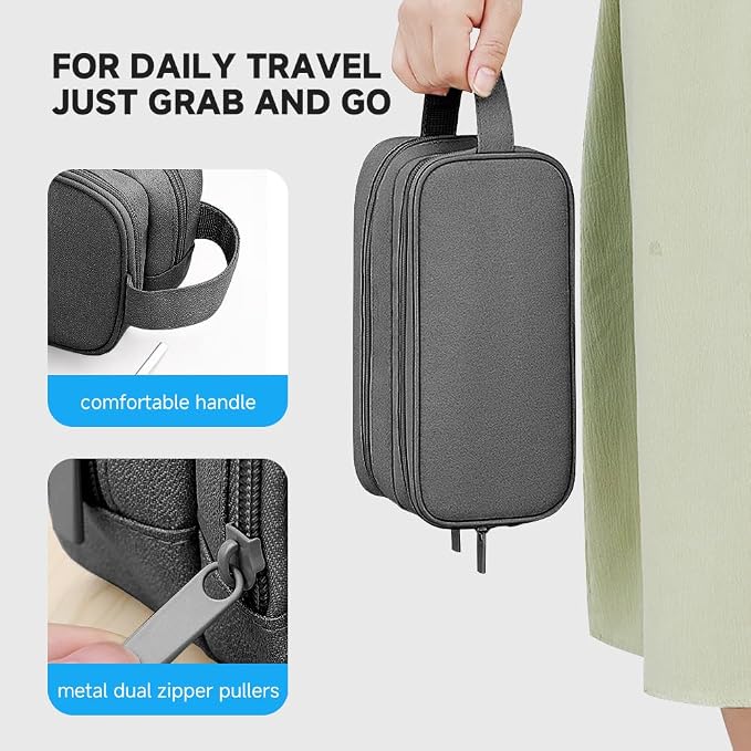 Teskyer Double Layer Cable Organizer Bag, Travel Tech Pouch, Dark Grey | Elastic Bands Organization, Water Resistant Fabric, Multiple Compartments, Padded Protection, Travel and Office Use