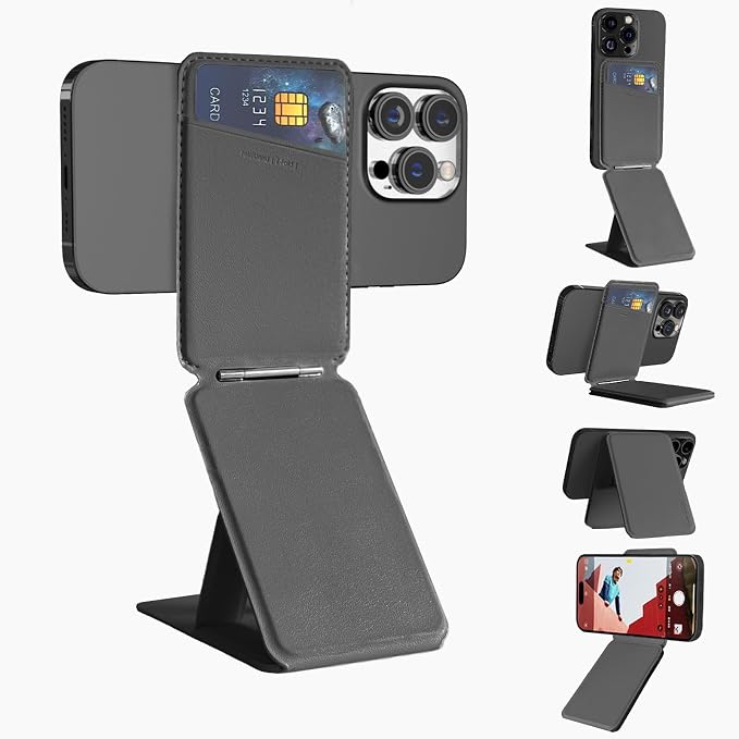 3-in-1 Magnetic Phone Tripod Stand& Selfie Stick for iPhone17 pro max, Compatible with MagSafe, Multi-Angle, Portable, NFC Card Holder/RFID Blocking, Magnetic Ring for Samsung(Black)