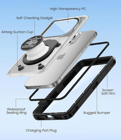 WIFORT Waterproof Phone Case with Lanyard, Underwater Phone Cases for Snorkeling/Diving/Swimming/Filming, IP68 Water Proof Touchscreen Case for All Cell Phones: iPhone/Samsung/Moto/Pixel - Black
