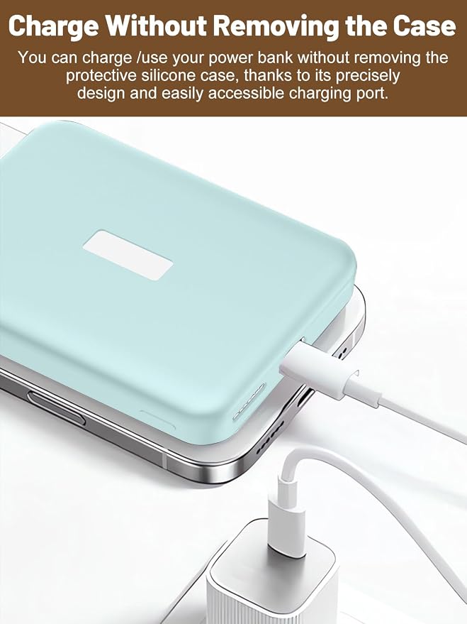 Silicone Protective Case Compatible with Anker MagGo Power Bank 10,000mAh 15W, Full-Body Protective Cover with Precise Cutouts, Shockproof & Scratch-Resistant Sleeve (Blue)