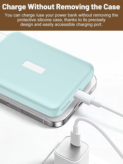 Silicone Protective Case Compatible with Anker MagGo Power Bank 10,000mAh 15W, Full-Body Protective Cover with Precise Cutouts, Shockproof & Scratch-Resistant Sleeve (Blue)